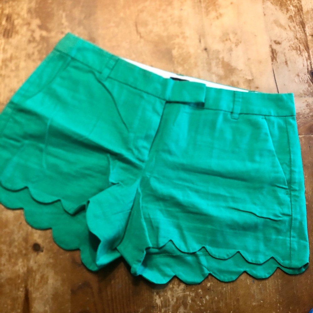 J. Crew Bright Green Scallop Hem Linen Shorts Size 12